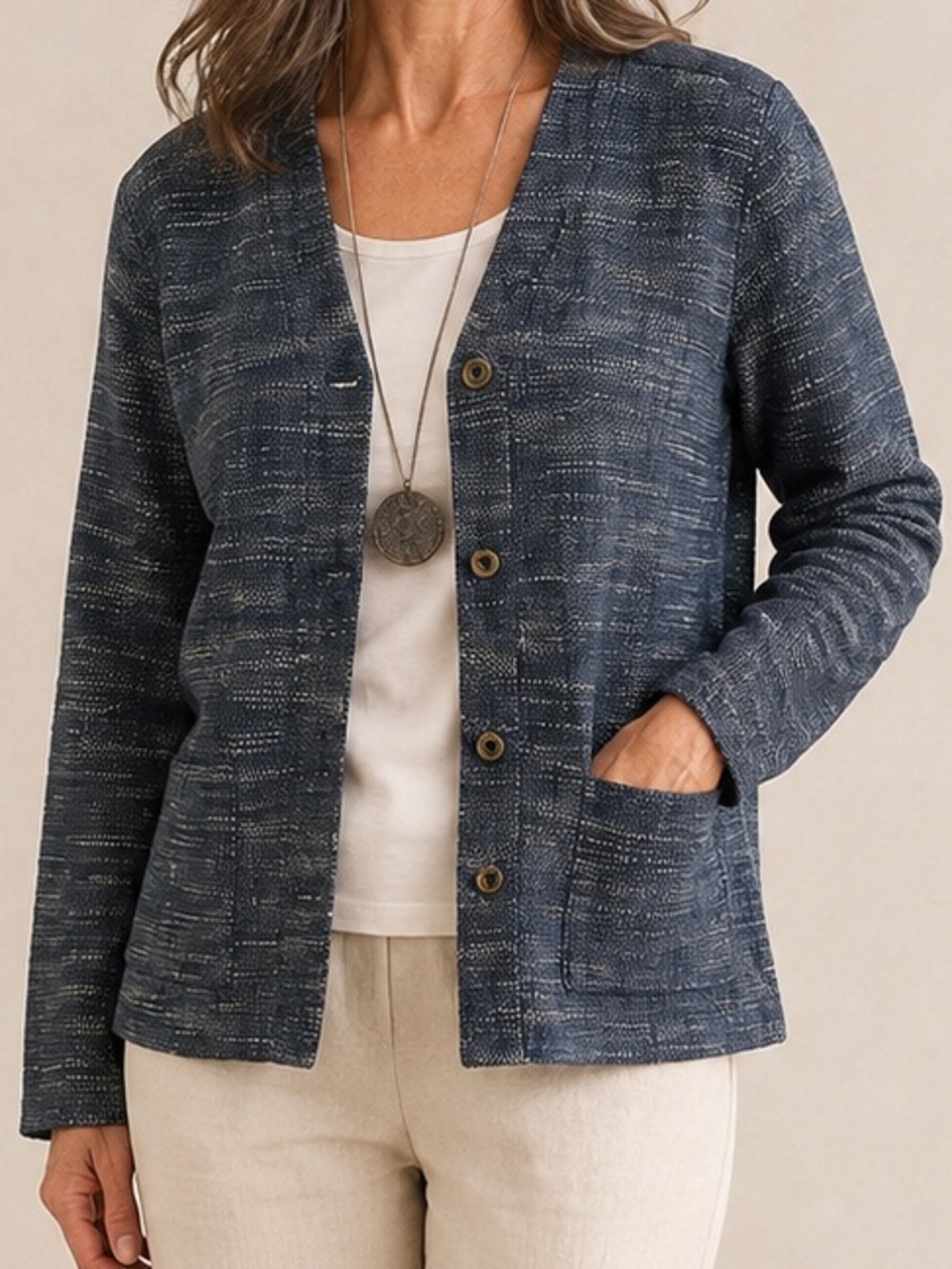 Pure Jill Indigo Lagenlook Business Casual Office Outfit Cardigan Jacket Size XS
